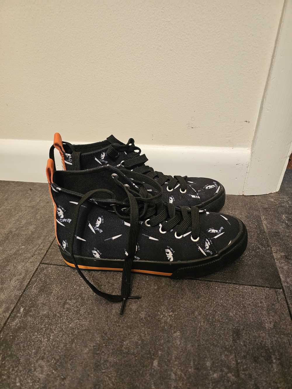Men's Black Canvas High-Top Sneakers with Orange Accents